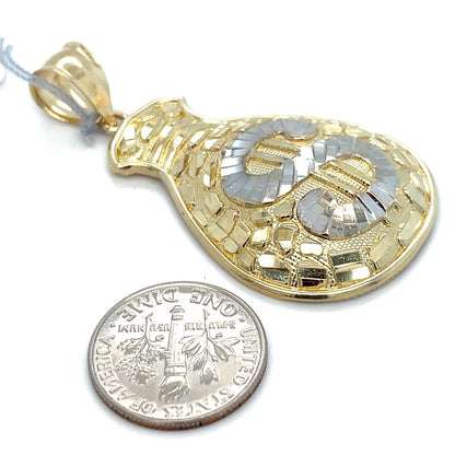 10k Two Tone Gold Money Bag Pendant 6.10g2