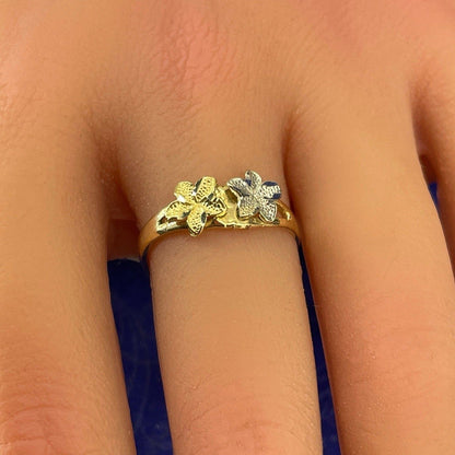 14K Two Tone Gold Women’s Flowers Ring 1.90g Size 73