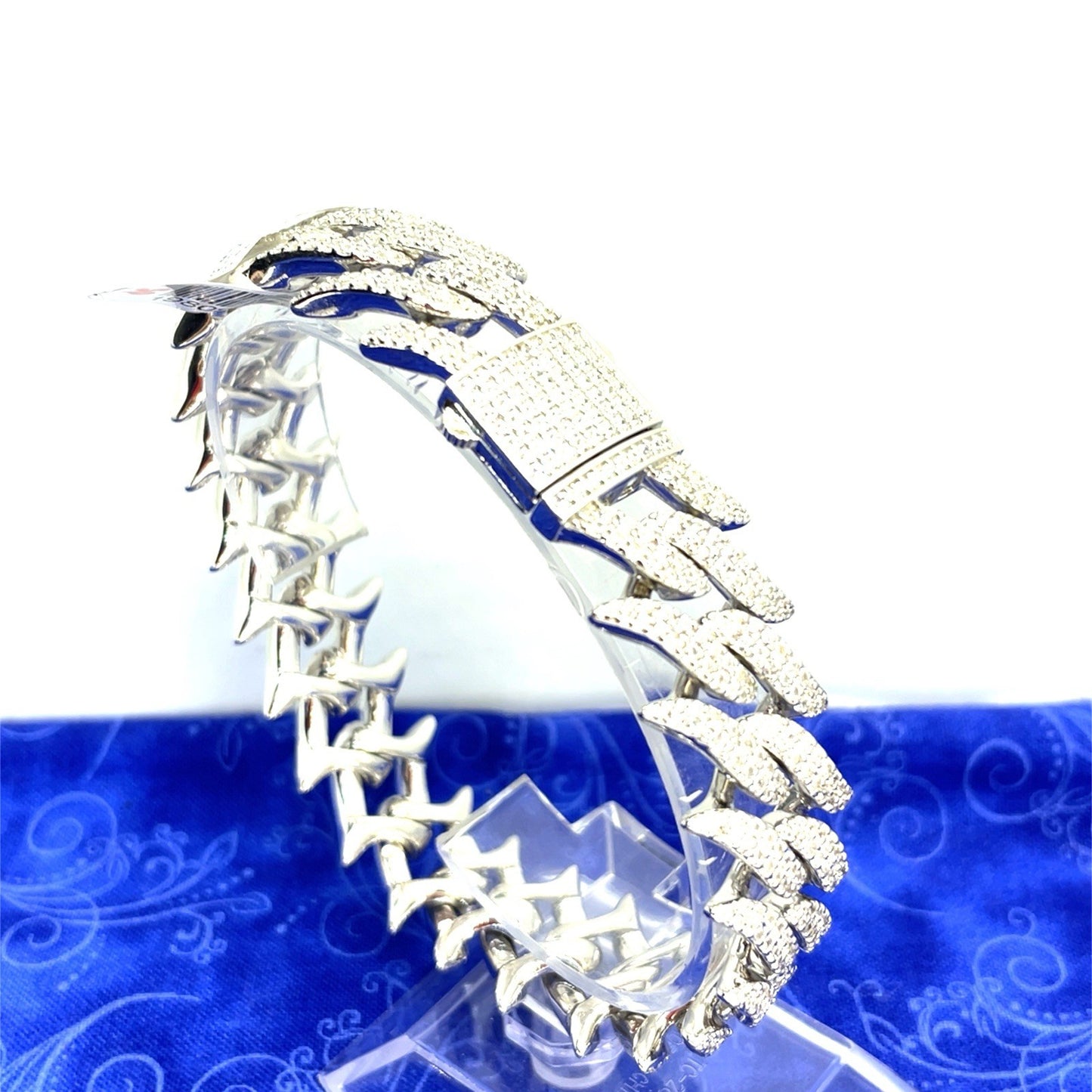 925 Sterling Silver 8” Barb Wire CZ Bracelet 70.80g 17.9mm2