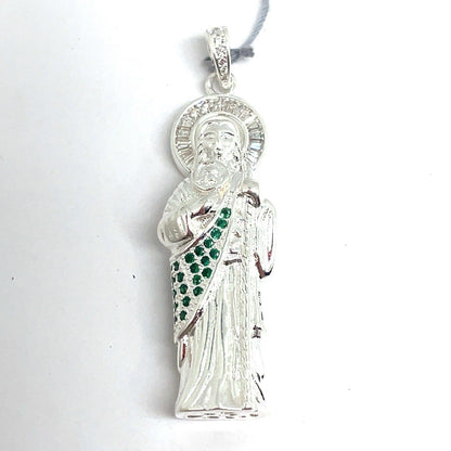 925 Sterling Silver CZ San Judas Pendant 23.10g 0