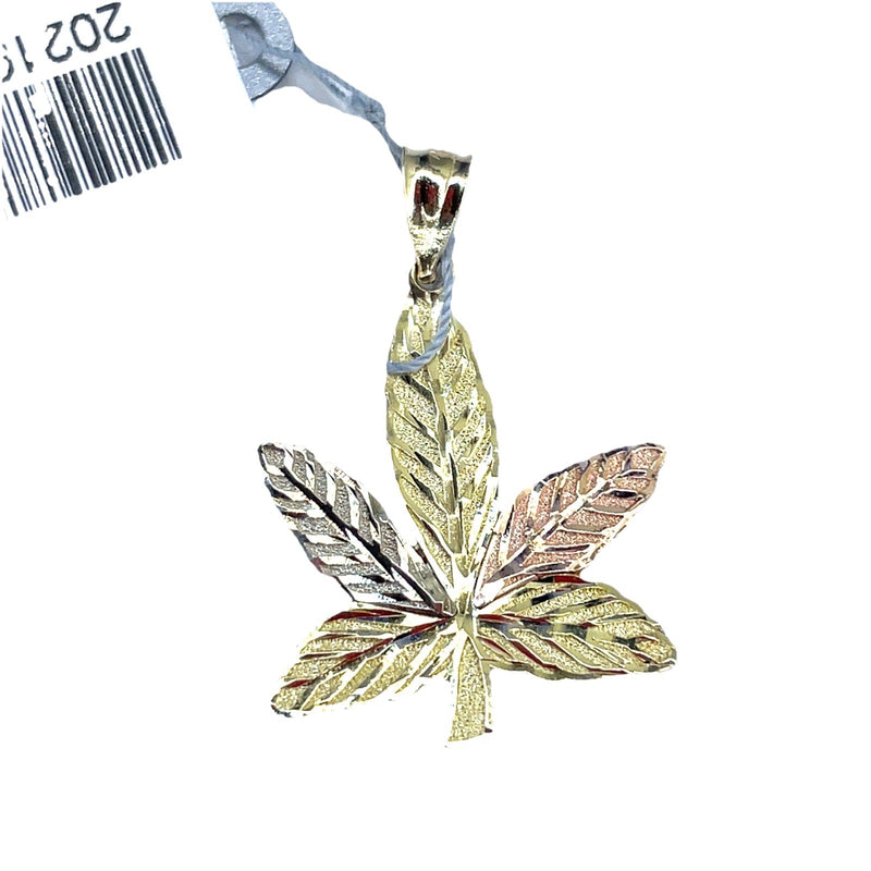 14K Tri Color Gold Weed Leaf Pendant 1.90g 0