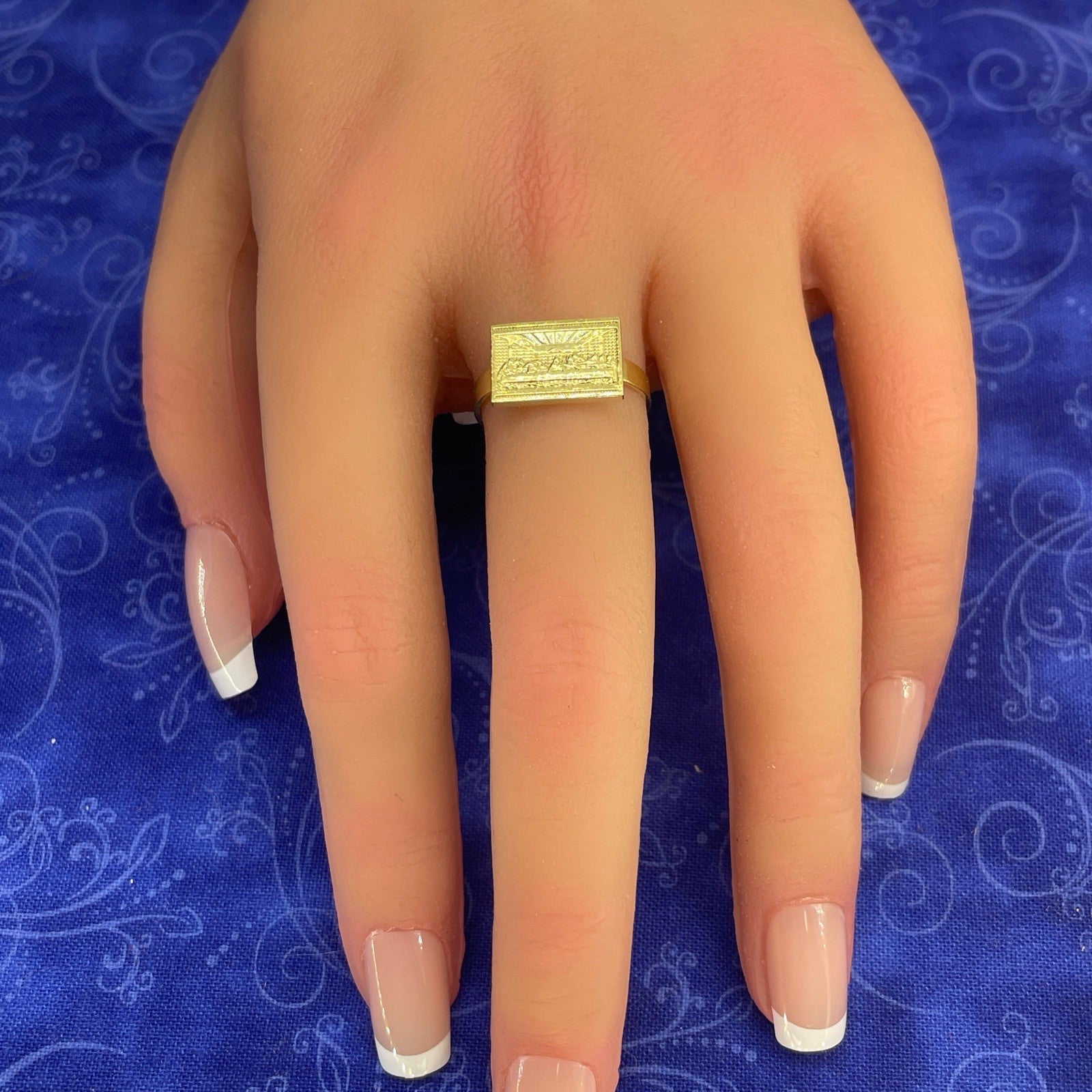 10k Yellow Gold Rectangle Last Supper Ring 1.76g Size 73
