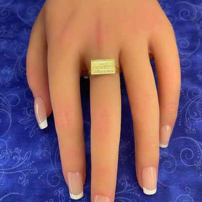 10k Yellow Gold Rectangle Last Supper Ring 1.76g Size 73