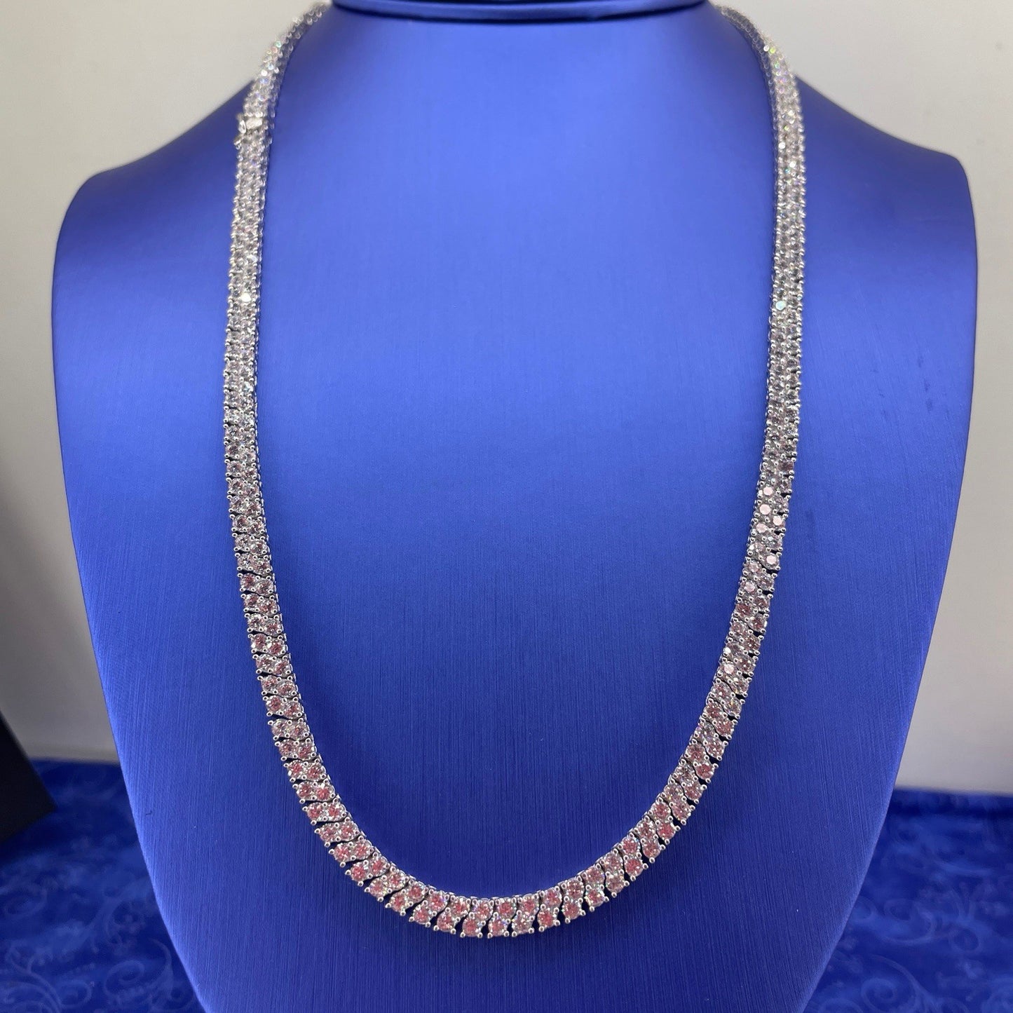 925 Sterling Silver CZ 22” 2 Row Angle Necklace 48.40g 5mm1