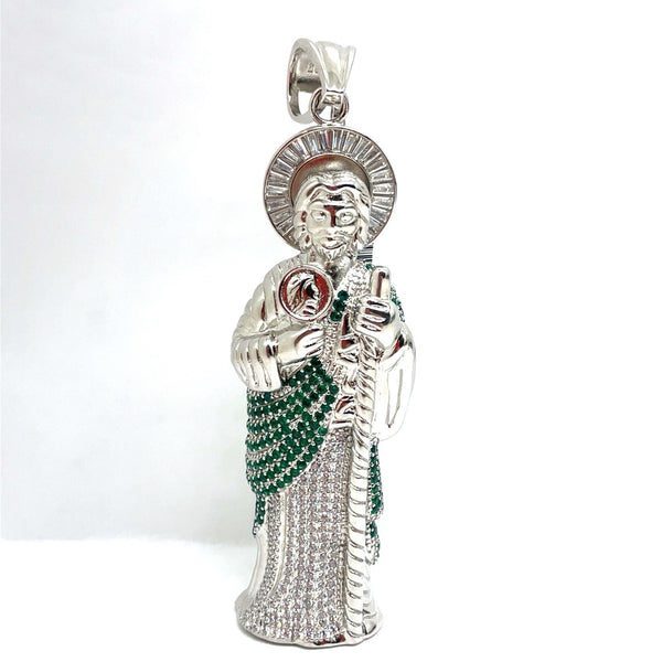 925 Sterling Silver Men’s CZ XL San Judas Pendant 92.70g0