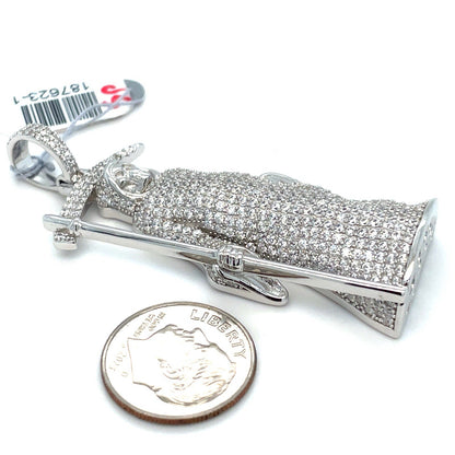 925 Sterling Silver CZ Santa Muerte Pendant 19.00g2