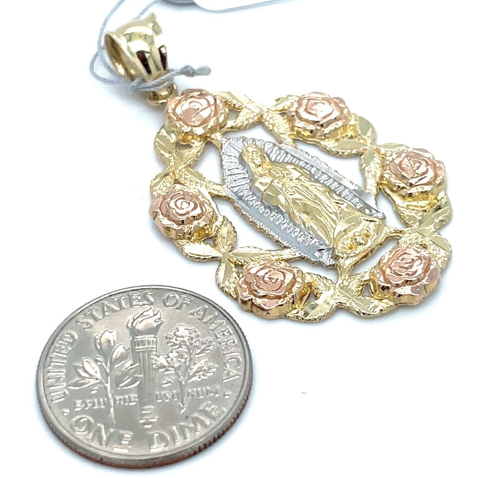 14k Tri Color Gold Oval Virgin Mary Pendant 4.00g3