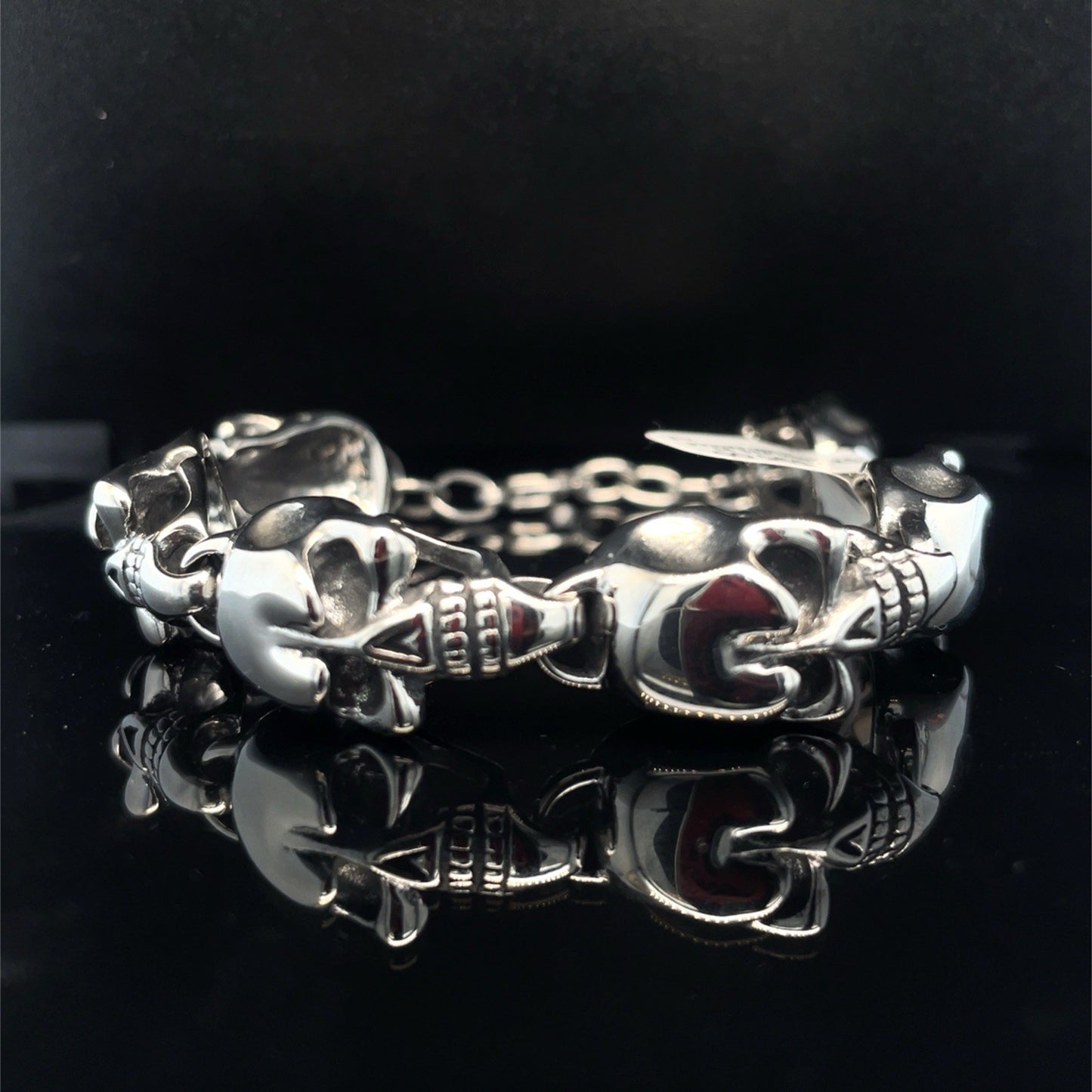 925 Sterling Silver 8.5 Men’s Polished Skulls Bracelet 45.30g2