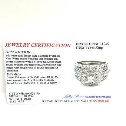 14K W/Gold Jacket Style Diamond Bridal Set Ring 10.30g 1.8CTW SI1 Clarity 6.754