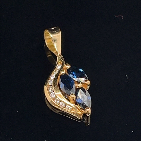 14k Yellow Gold Pendant With Diamonds and Blue Sapphires0