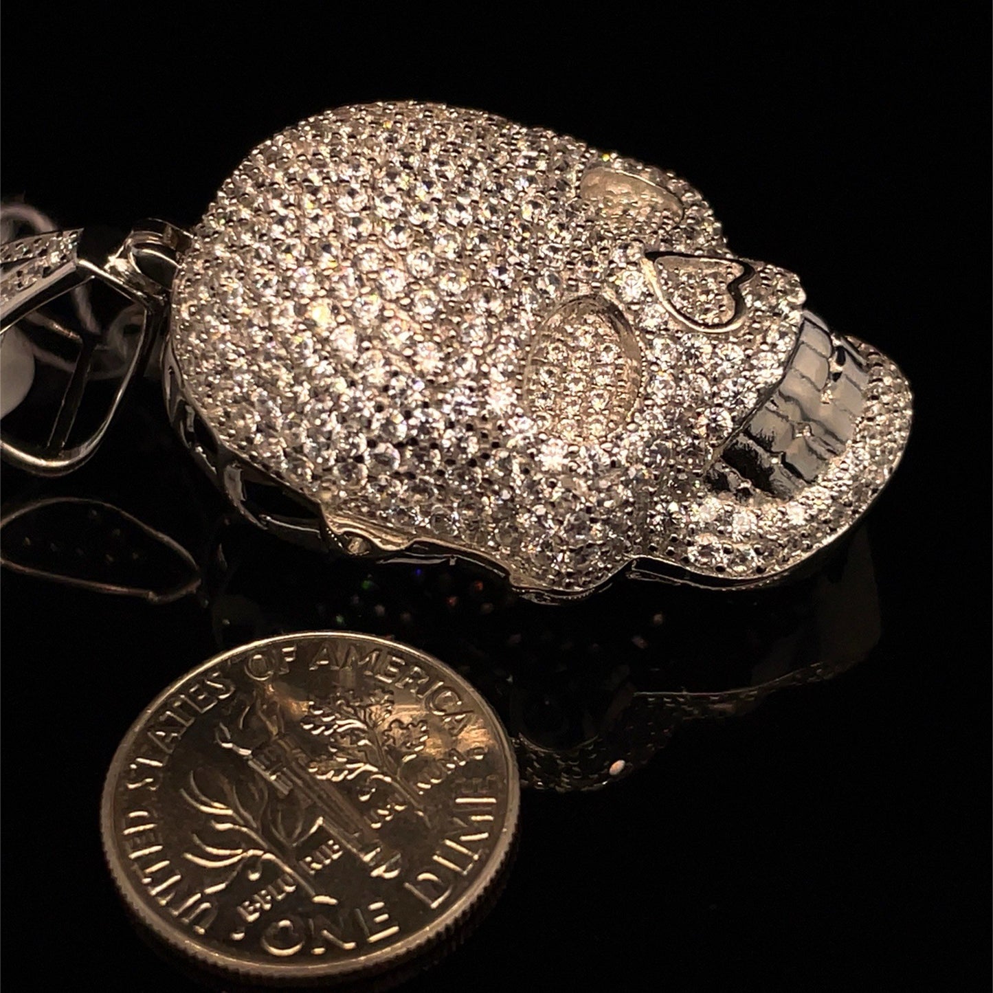 925 Sterling Silver Men’s CZ Skull Pendant 13.80g3