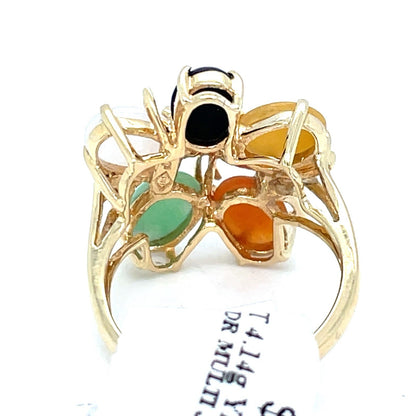 10k Yellow Gold Women’s Multi Color Jade Diamond Ring 4.14g Size 5.53