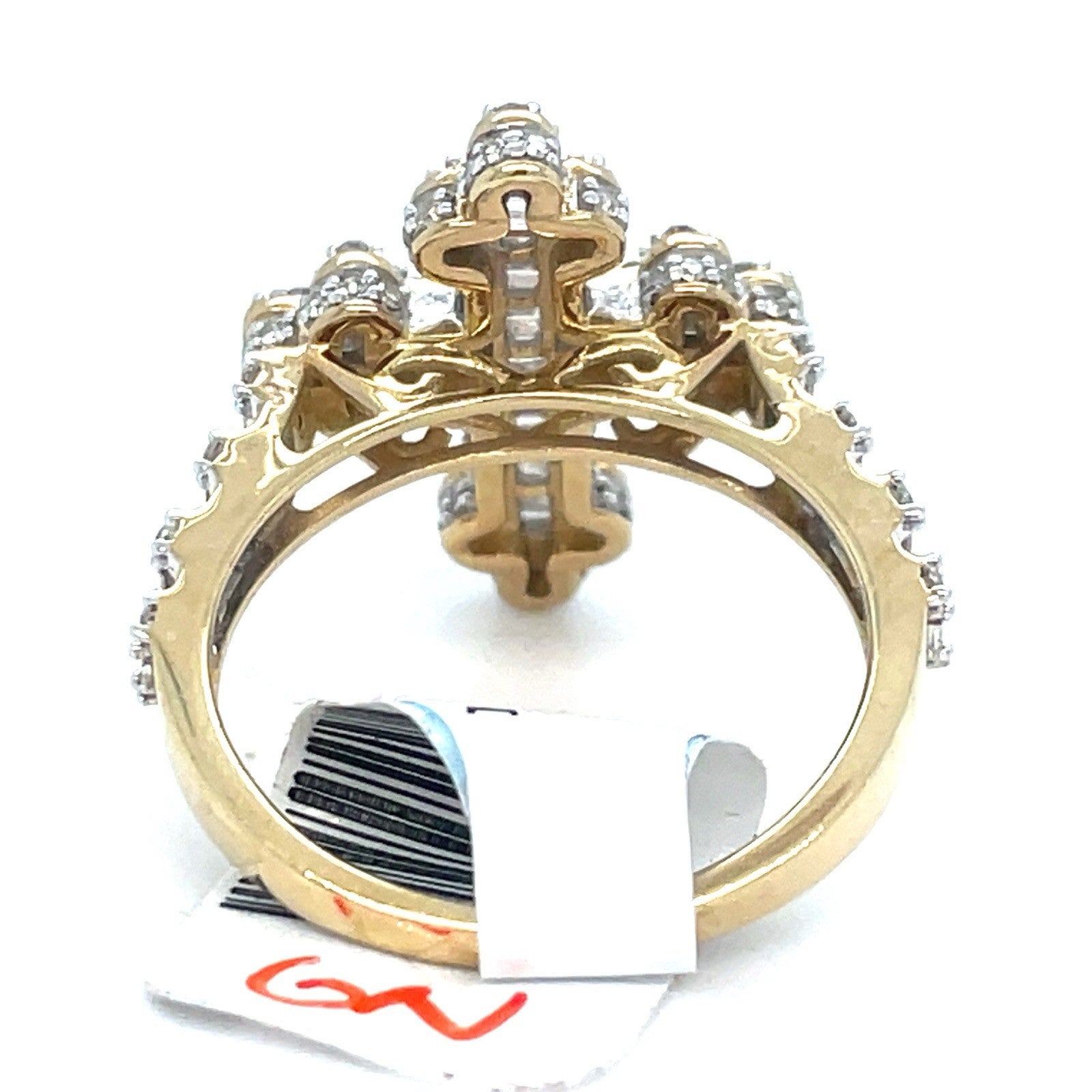 10k Yellow Gold Floral Cross Diamond Ring 3.76g .9CTW Size 72