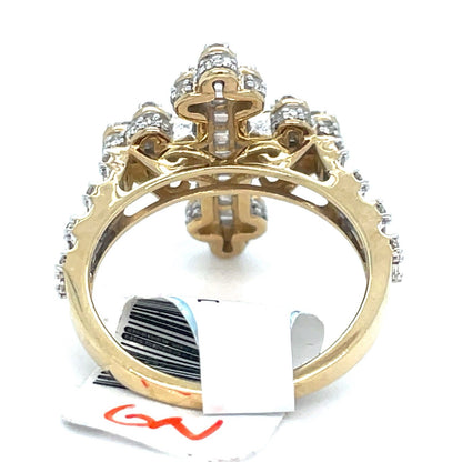 10k Yellow Gold Floral Cross Diamond Ring 3.76g .9CTW Size 72