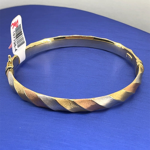 14k Tricolor Gold Hollow two-piece bangle bracelet 7.15g Spring Hinge 0