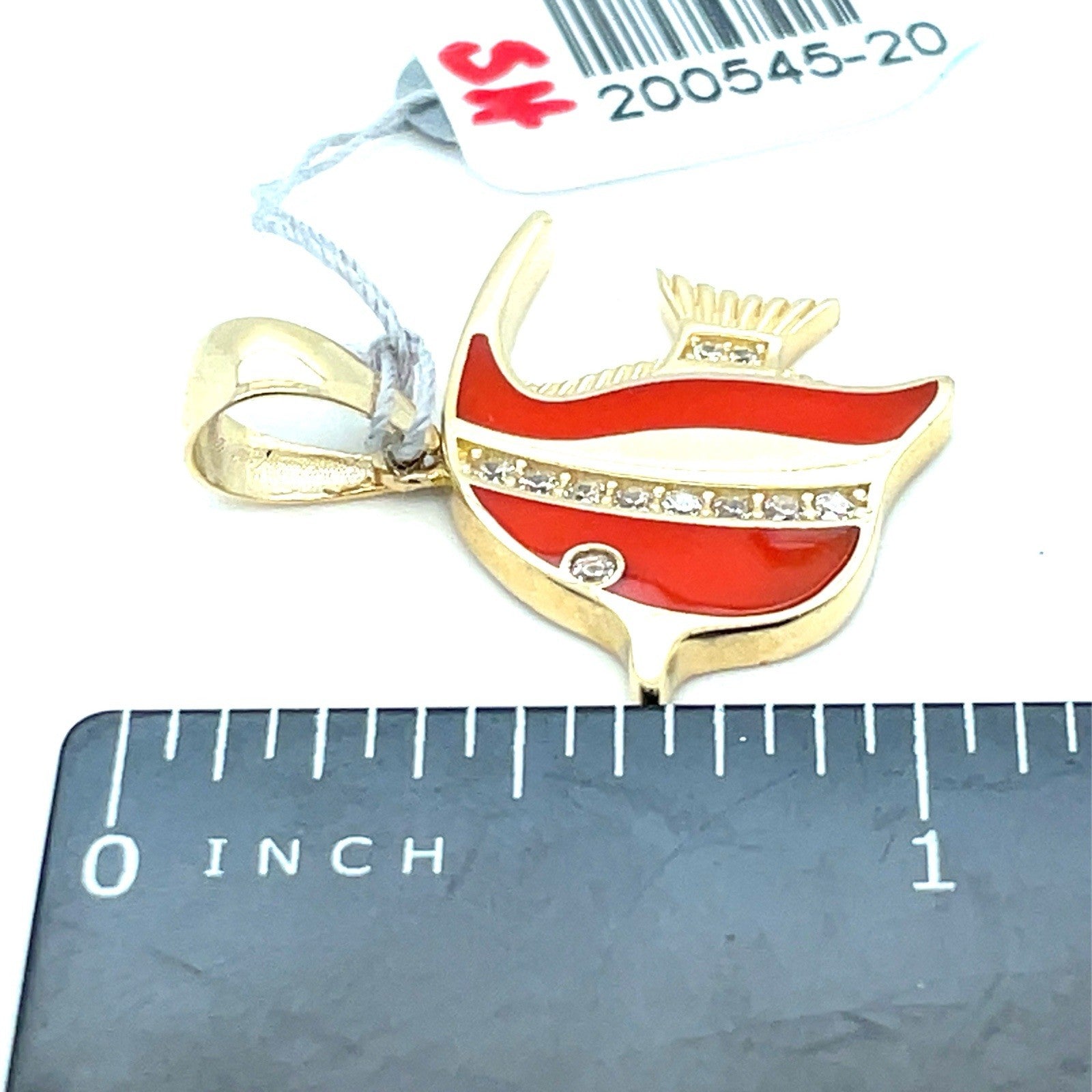 14k Yellow Gold CZ Red Enamel Fish Pendant 3.30g2