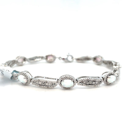 925 Sterling Silver Women’s 7.5 Synthetic Opal Bracelet 13.55g .21CTW1