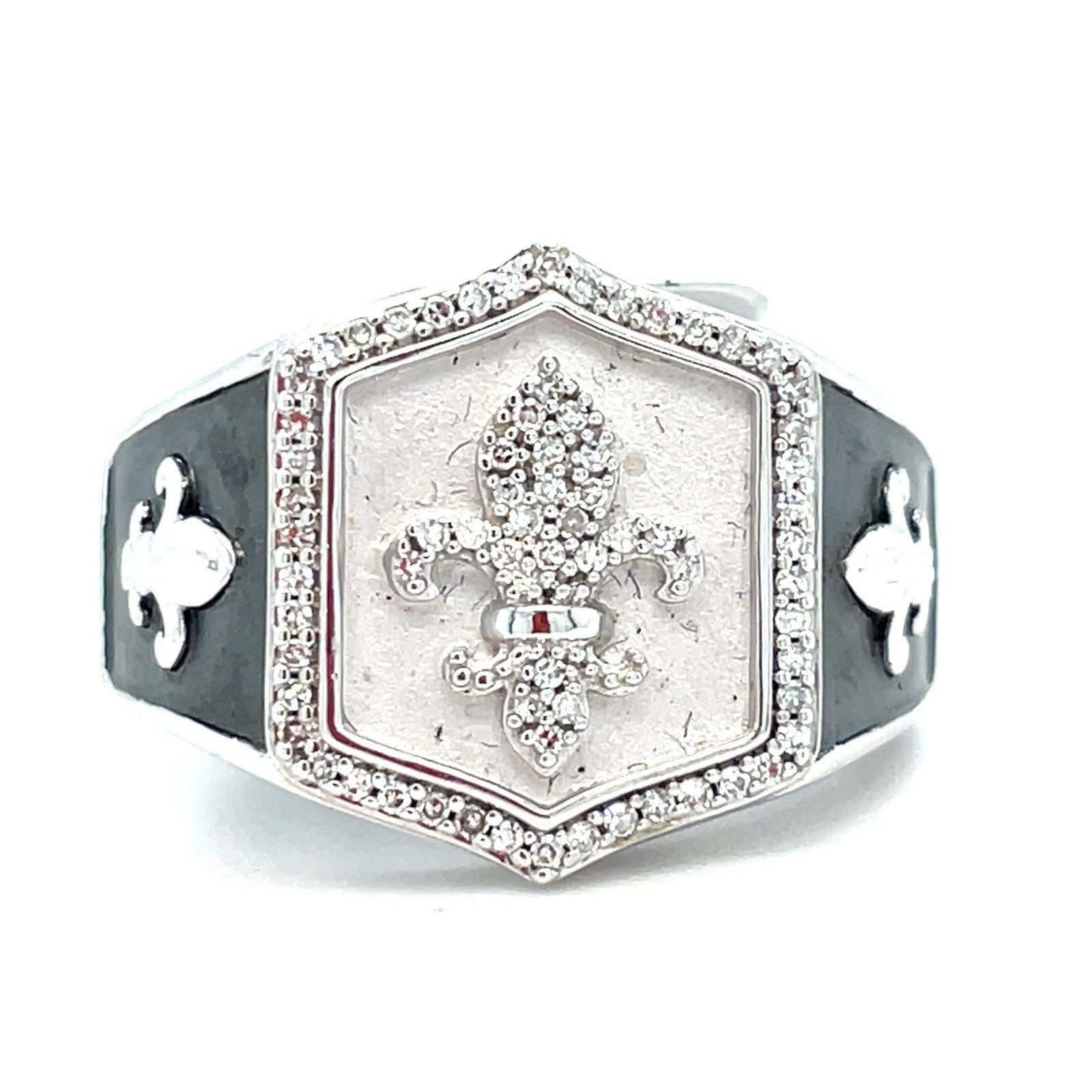 925 Sterling Silver Fluer De Lis Diamond Ring 11.90g .20CTW Size 100