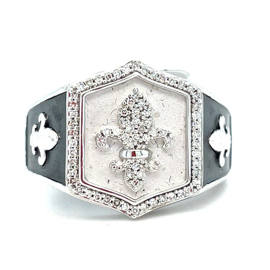 925 Sterling Silver Fluer De Lis Diamond Ring 11.90g .20CTW Size 100