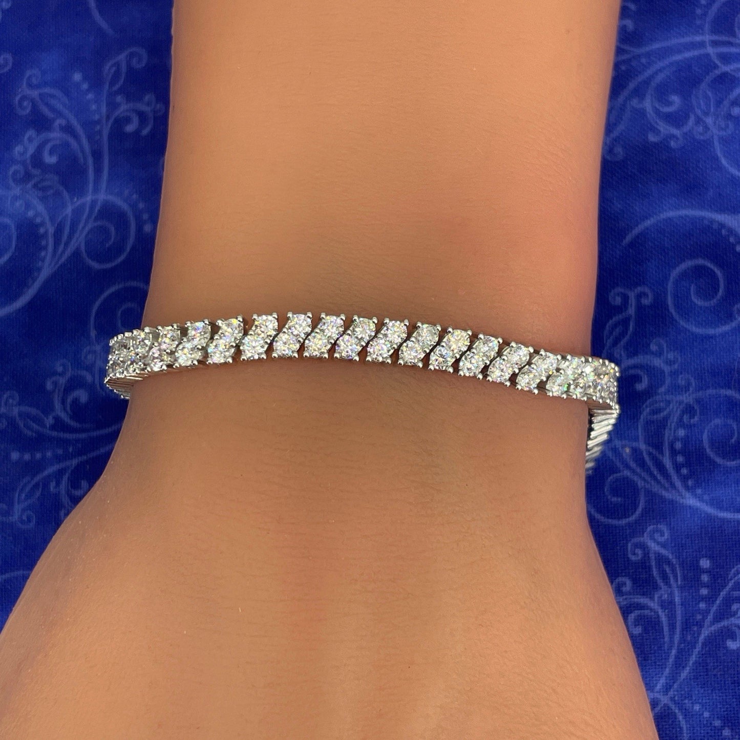 925 Sterling Silver 7.5” 2 Row Cz Bracelet 17.20g3