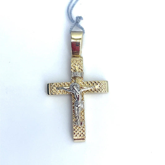 14k Two Tone Gold Jesus Cross Pendant 2.70g0
