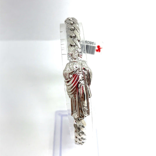 925 Sterling Silver 8” San Judas Cuban Style Bracelet 6.8mm0