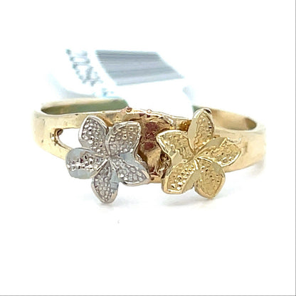 14K Two Tone Gold Women’s Flowers Ring 1.90g Size 70