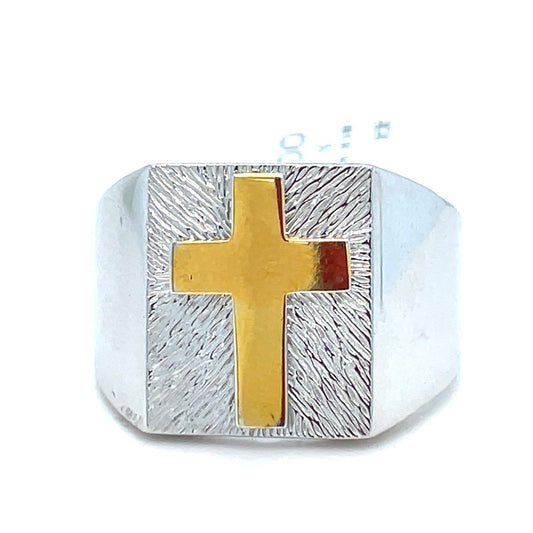925 Sterling Silver Two Tone Cross Ring 6.90g Size 100
