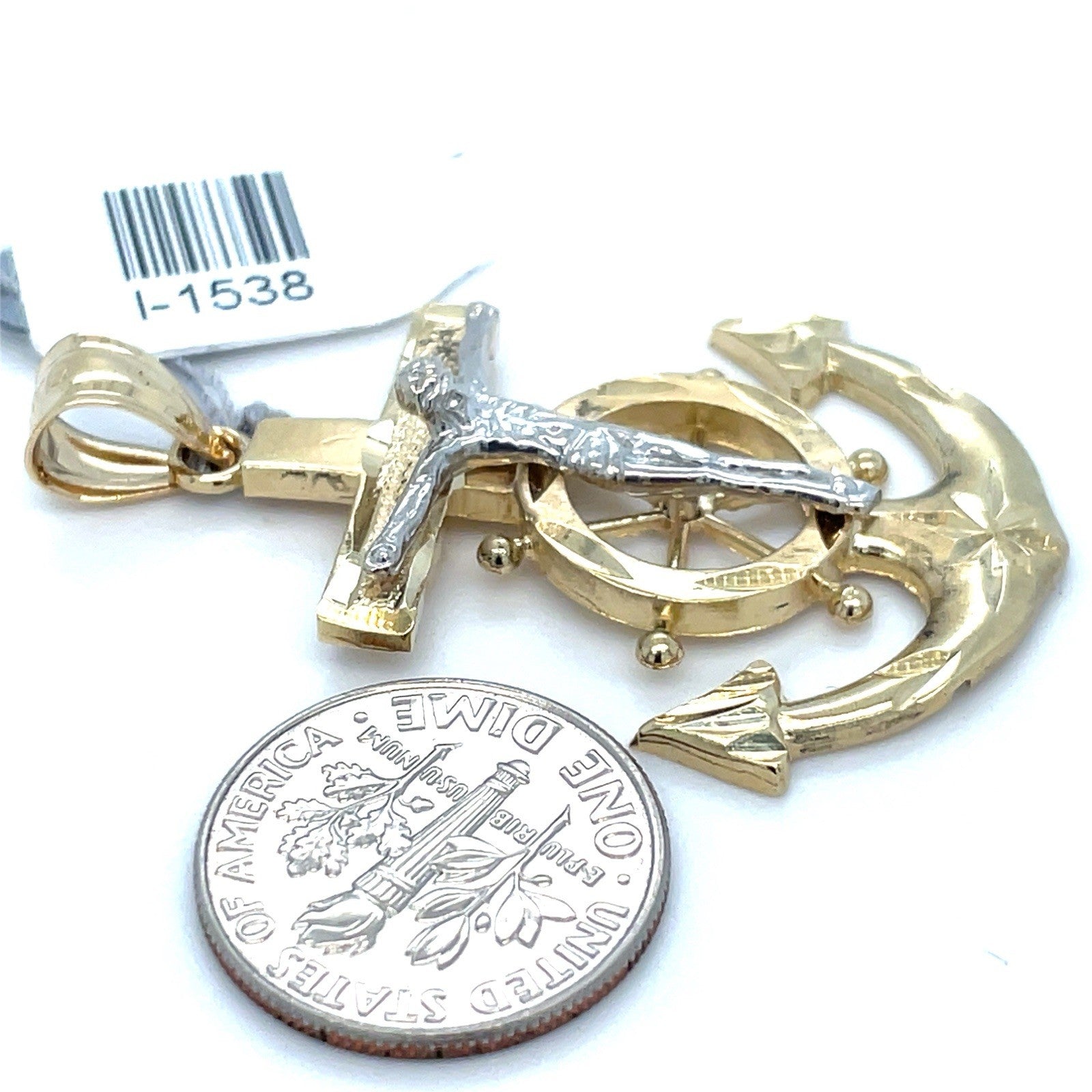 14k Two Tone Gold Jesus Cross/Anchor Pendant 6.00g2