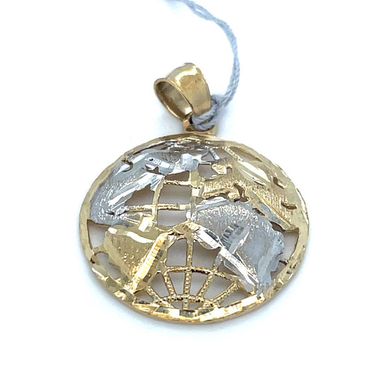 10k Two Tone Gold Open World Pendant 2.00g0