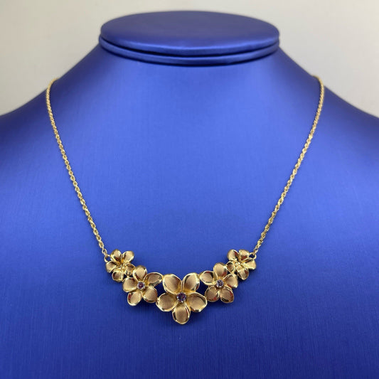 14K Yellow Gold 17” Women’s Rope Island Flowers Tanzanite Necklace 8.40g0