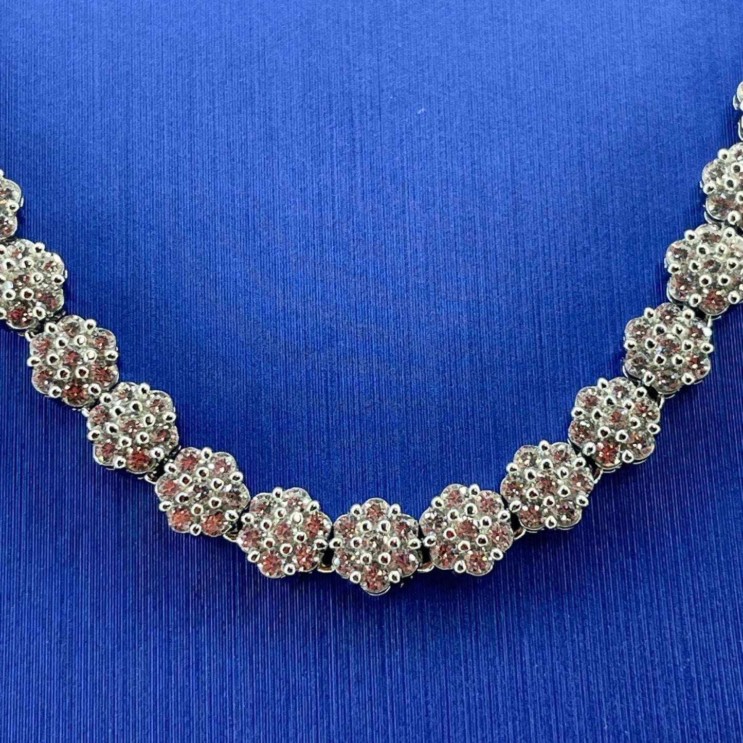 925 Sterling Silver 22” CZ Flower Cluster Necklace 34.10g 5.3mm0