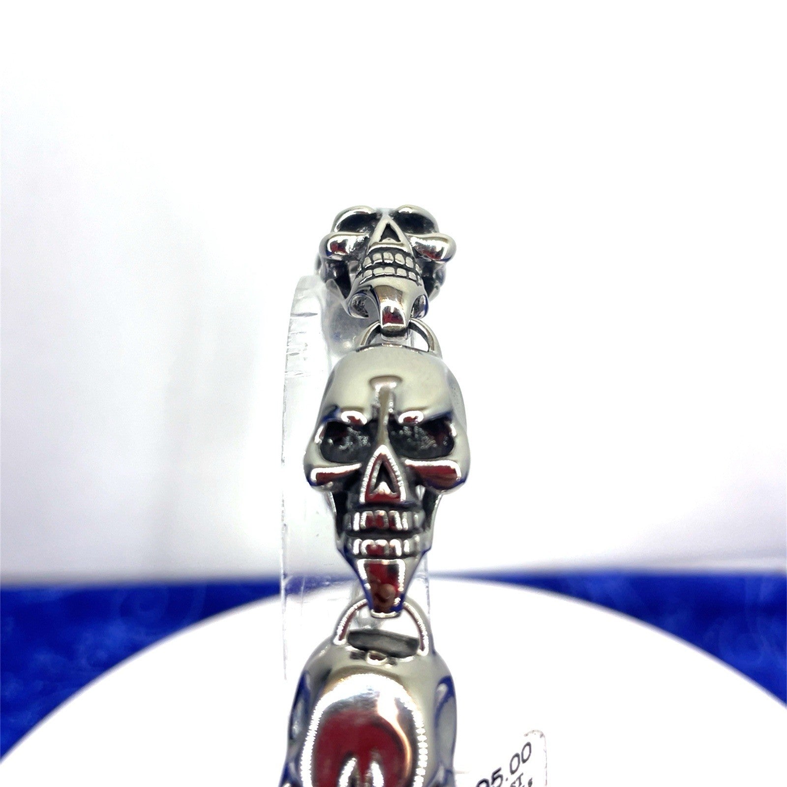 925 Sterling Silver 8.5 Men’s Polished Skulls Bracelet 45.30g0