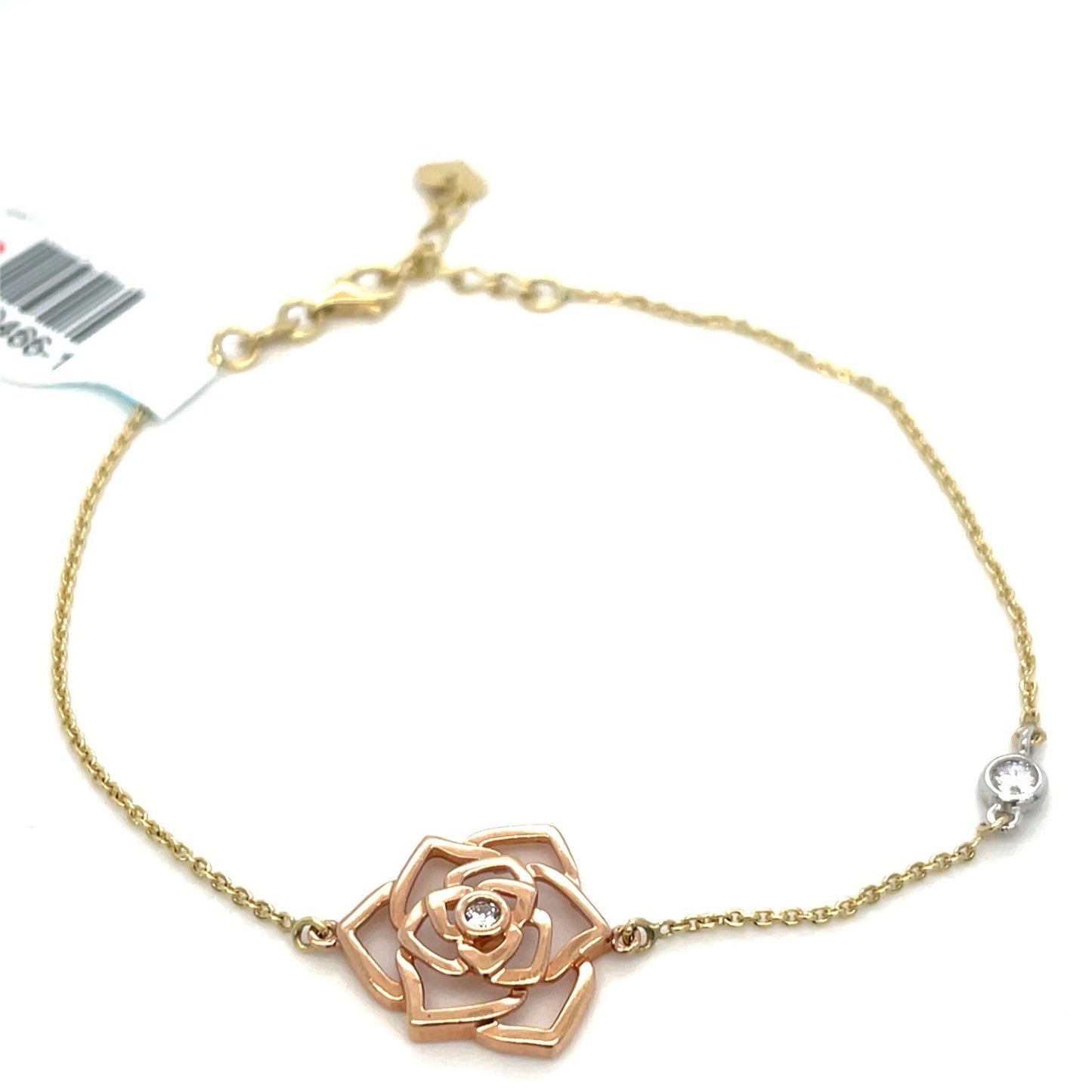 14k Two Tone Gold Women’s 7-8” CZ Rose Bracelet 2.50g 0