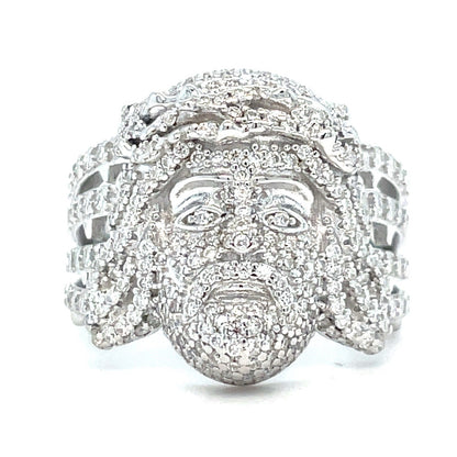 925 Sterling Silver Moissanite Jesus Ring 11.80g Size 10 2.56CTW0