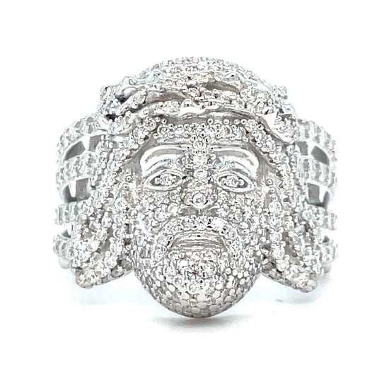 925 Sterling Silver Moissanite Jesus Ring 11.80g Size 10 2.56CTW0