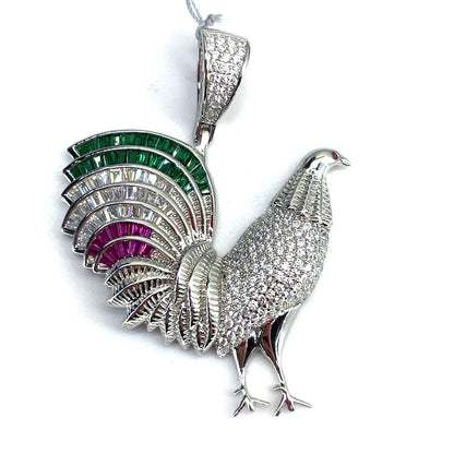 925 Sterling Silver CZ Rooster Pendant 10.25g0