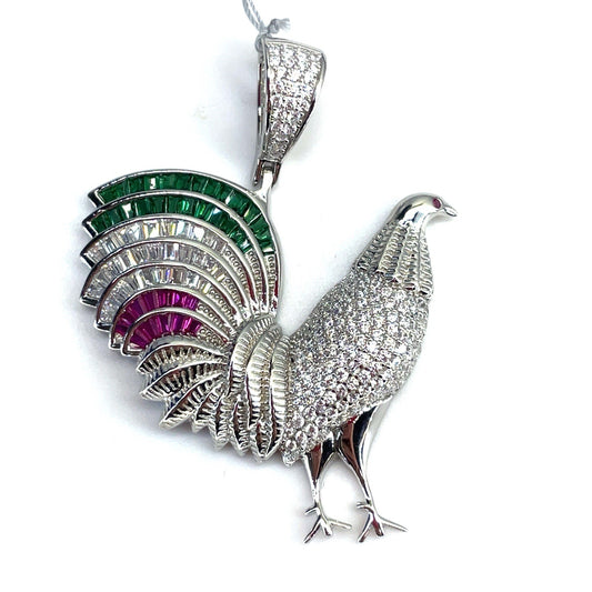 925 Sterling Silver CZ Rooster Pendant 10.25g0
