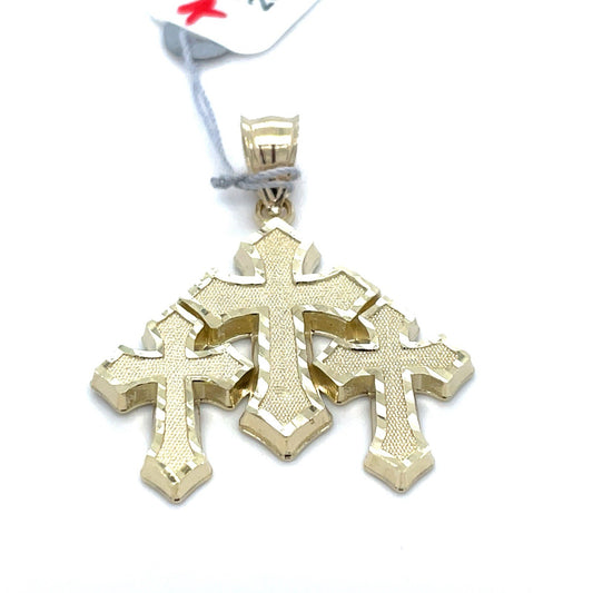 10k Yellow Gold Triple Crosses Pendant 3.00g0