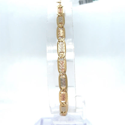 14k Tri Color Gold 7.5” Valentino Bracelet 6.00g 4mm 1