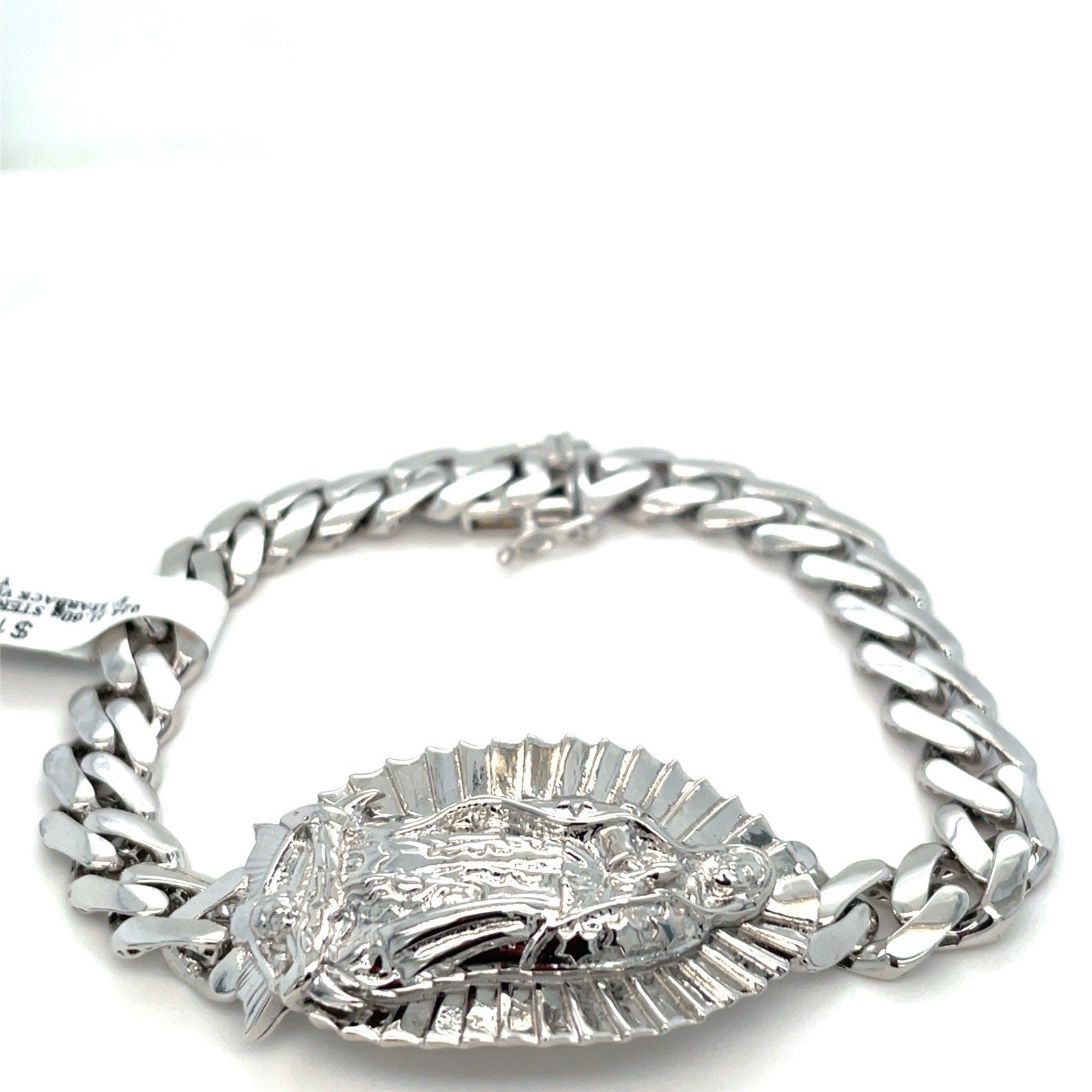 925 Sterling Silver 8” Virgin Mary Cuban Link Bracelet 21.60g 2