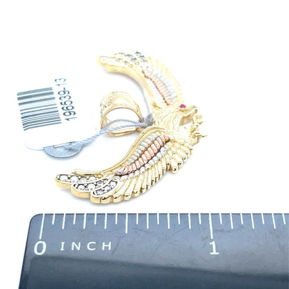 14K Tri Color CZ Wide Eagle Pendant 5.30g2