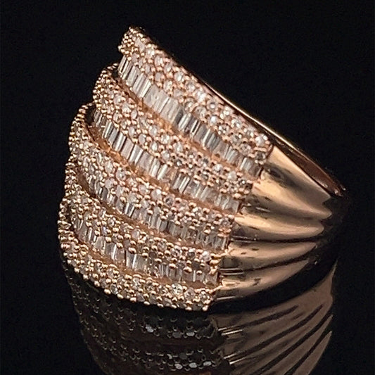 14K rose gold diamond baguette, and round cluster ring 1.75ctw ￼Size 70