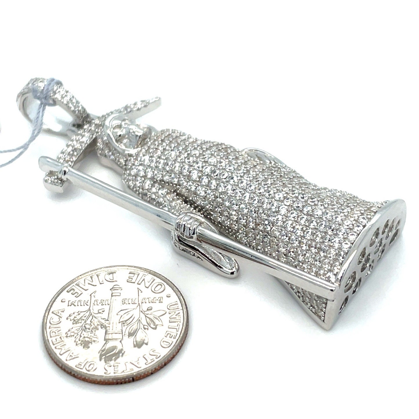 925 Sterling Silver CZ Santa Muerte Pendant 19.00g 2