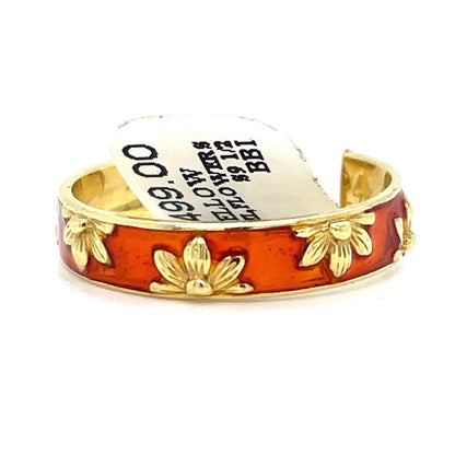 18kt Yellow Golf Red Enamel Flower Ring 3.80g Size 9.5” 1