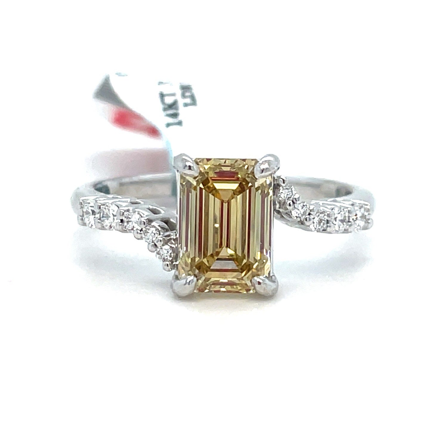 14k White Gold Women’s Yellow Lab Created Diamond Ring 3.60g Size 8 2CT0
