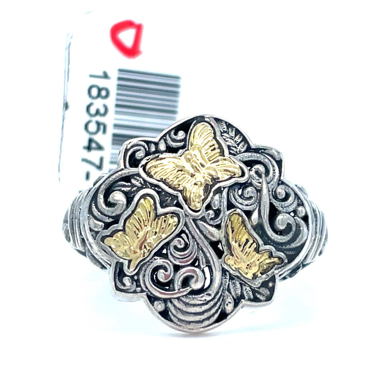 925 Sterling Silver Women’s Two Tone Butterflies Ring 5.45g Size 80