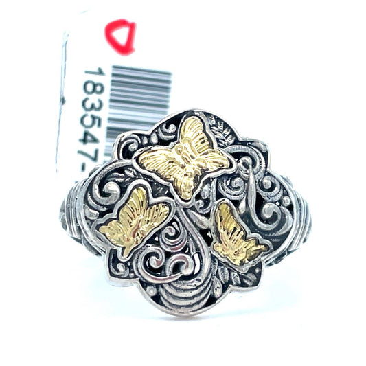 925 Sterling Silver Women’s Two Tone Butterflies Ring 5.45g Size 80