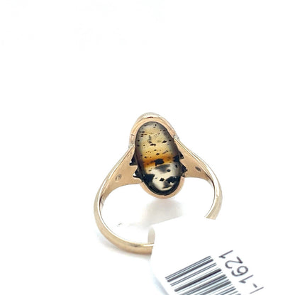 10k Yellow Gold Women’s Oval Moss Agate Ring 2.30g Size 62