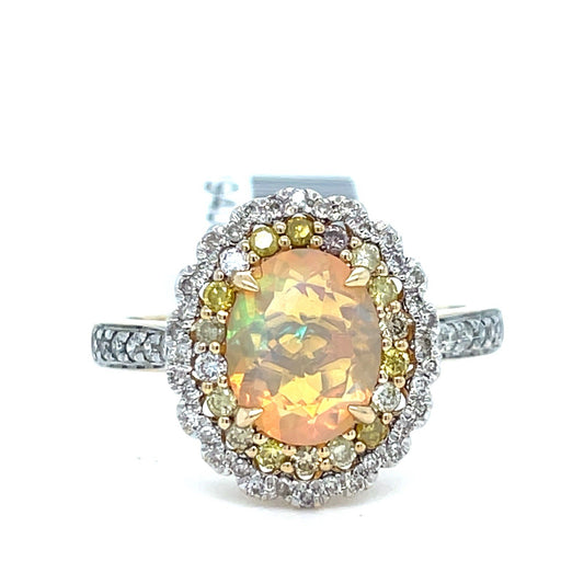 14k Yellow Gold Ethiopian Opal Diamond Ring 9.40g Size 80